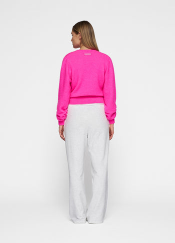 puffed sleeves knit sweater | neon pink