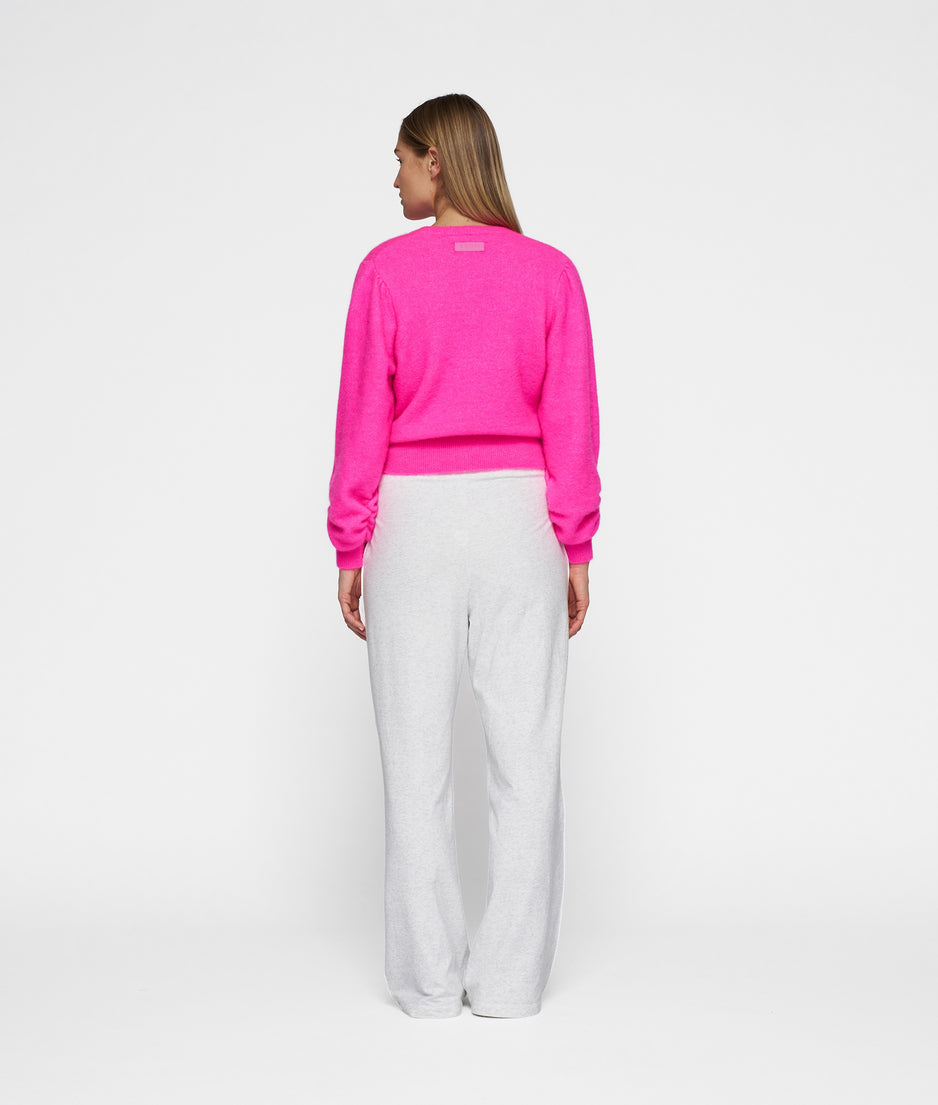 puffed sleeves knit sweater | neon pink