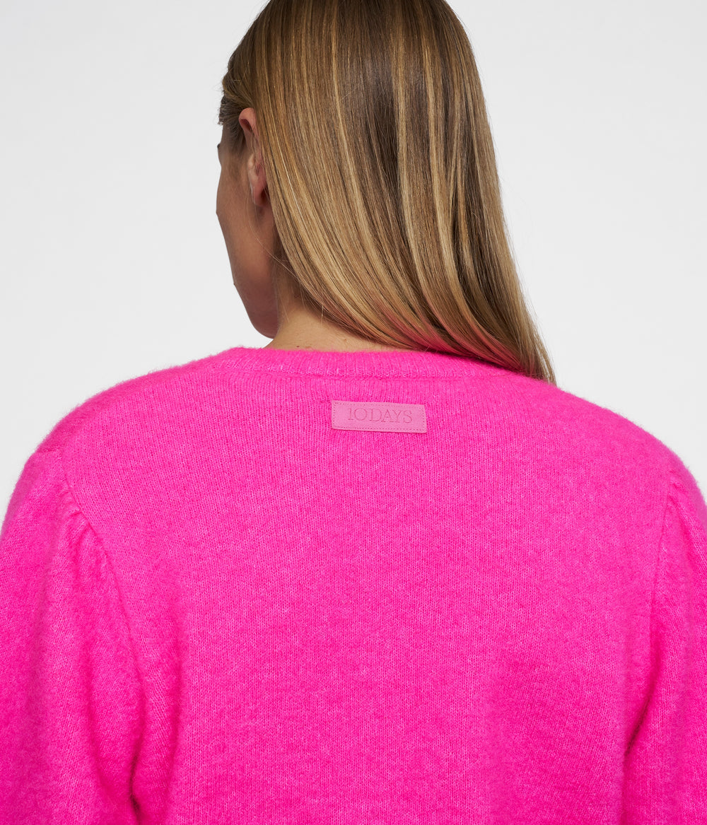 puffed sleeves knit sweater | neon pink