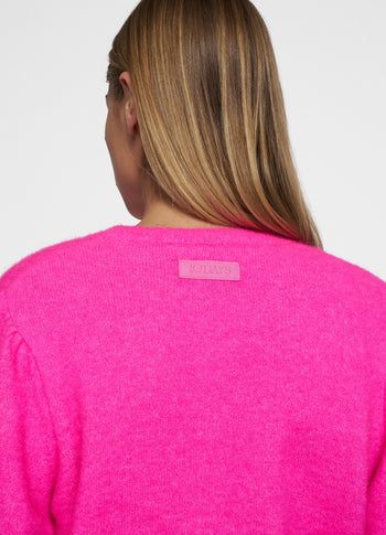 puffed sleeves knit sweater | neon pink