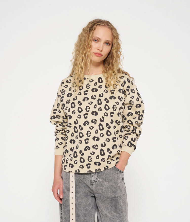 raw edge sweater leopard | oyster