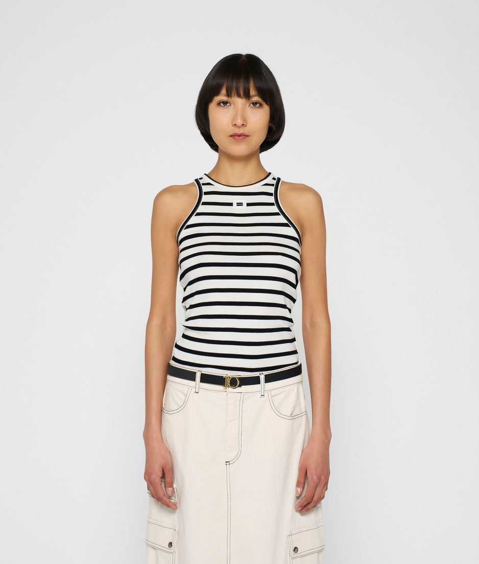 tank top rib stripe | ecru/black