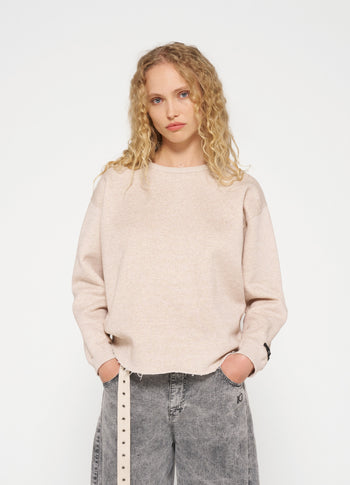 raw edge sweater | light latte melee