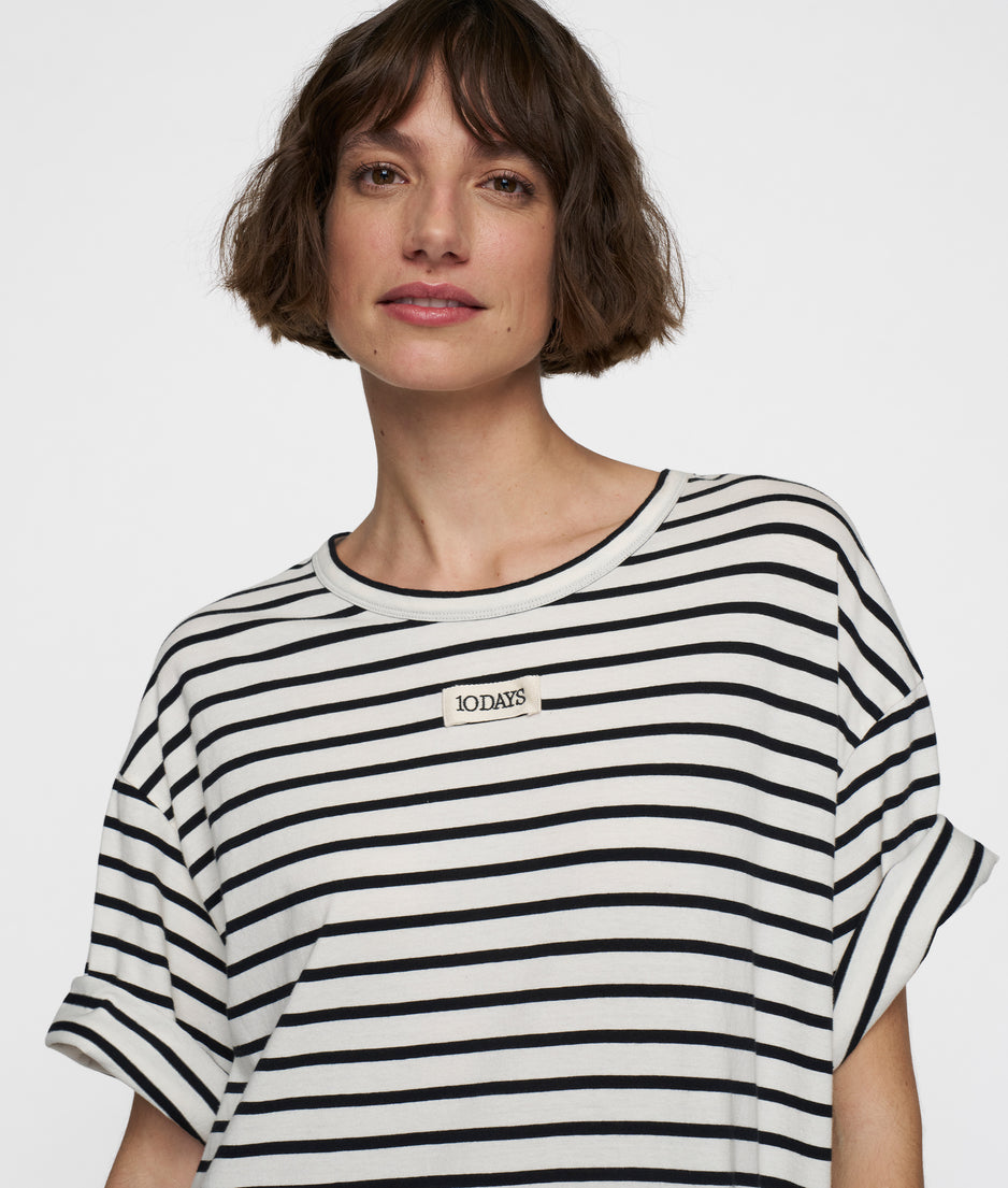 t-shirt dress stripes | ecru/black