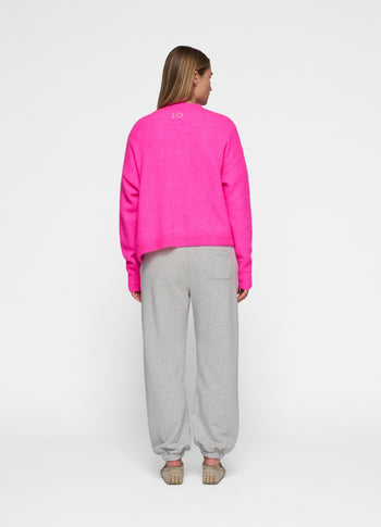 v-neck knit sweater | neon pink