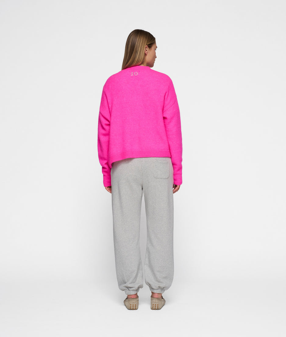 v-neck knit sweater | neon pink