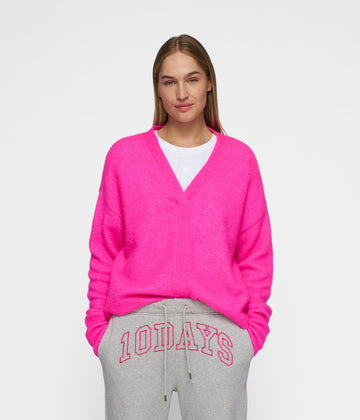 v-neck knit sweater | neon pink