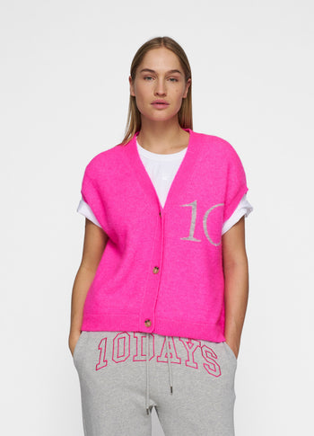 knit gilet | neon pink