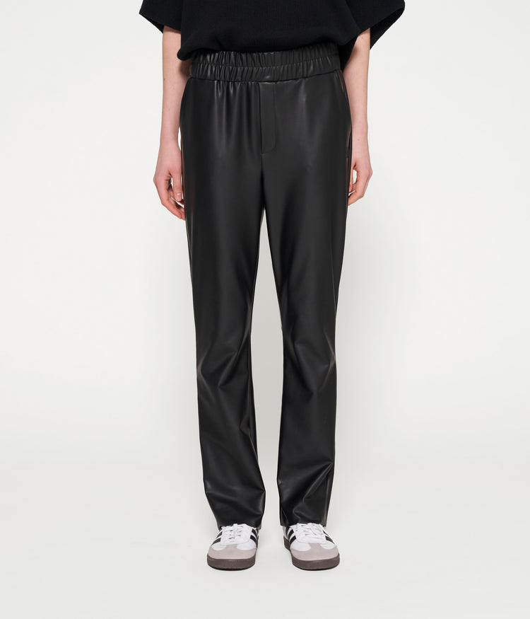 leather look flared pants | black