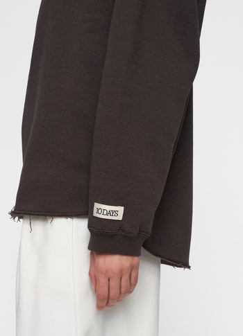 raw edge statement sweater | chocolate