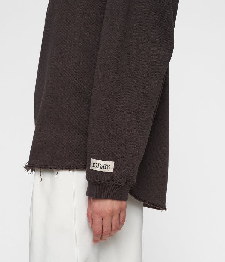 raw edge statement sweater | chocolate