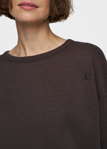 raw edge statement sweater | chocolate