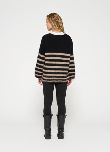 soft hairy sweater stripes | black/light latte