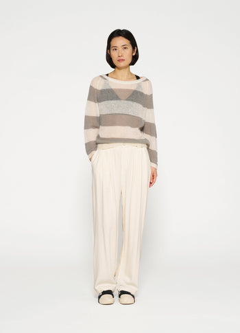 thin knit sweater stripes | ecru/sage