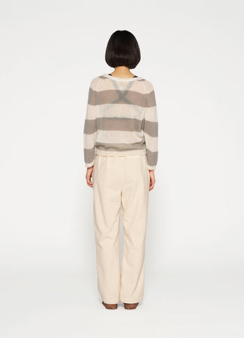 thin knit sweater stripes | ecru/sage