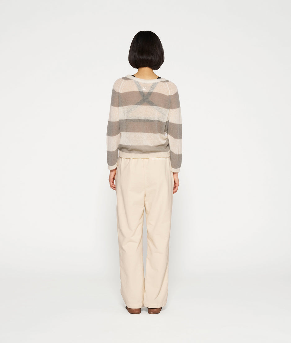 thin knit sweater stripes | ecru/sage