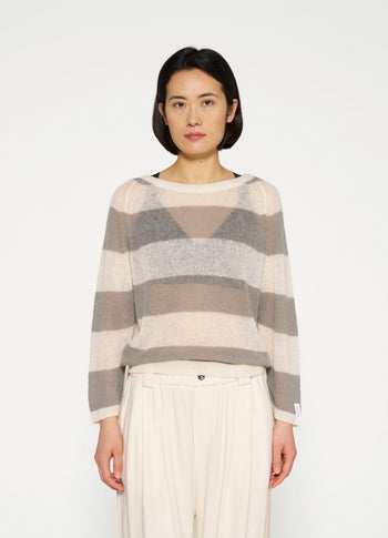 thin knit sweater stripes | ecru/sage