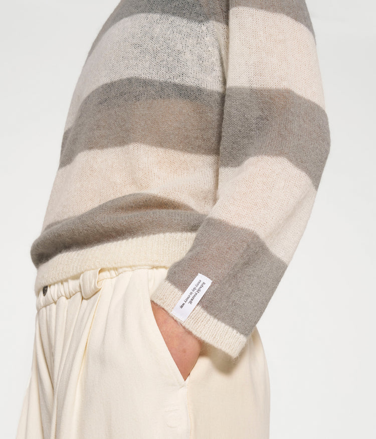 thin knit sweater stripes | ecru/sage