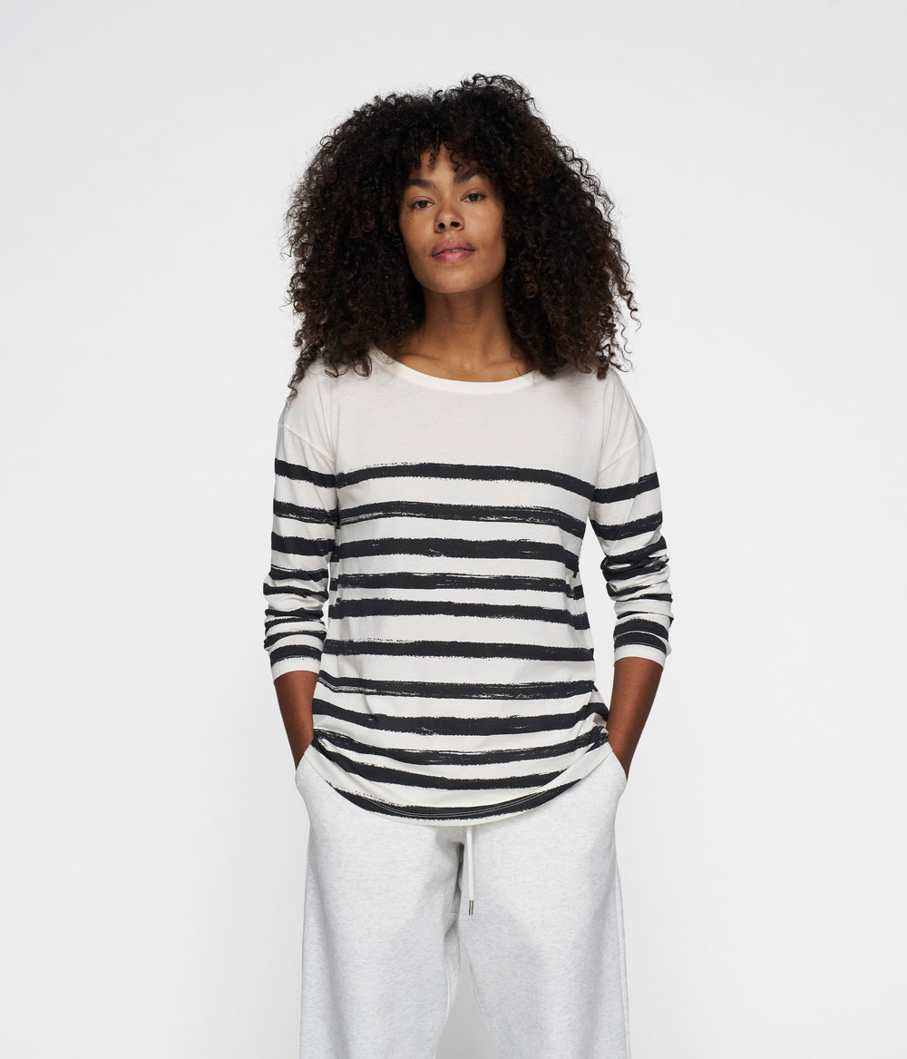 long sleeve tee painted stripes | ecru