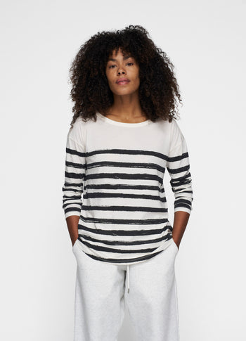 long sleeve tee painted stripes | ecru