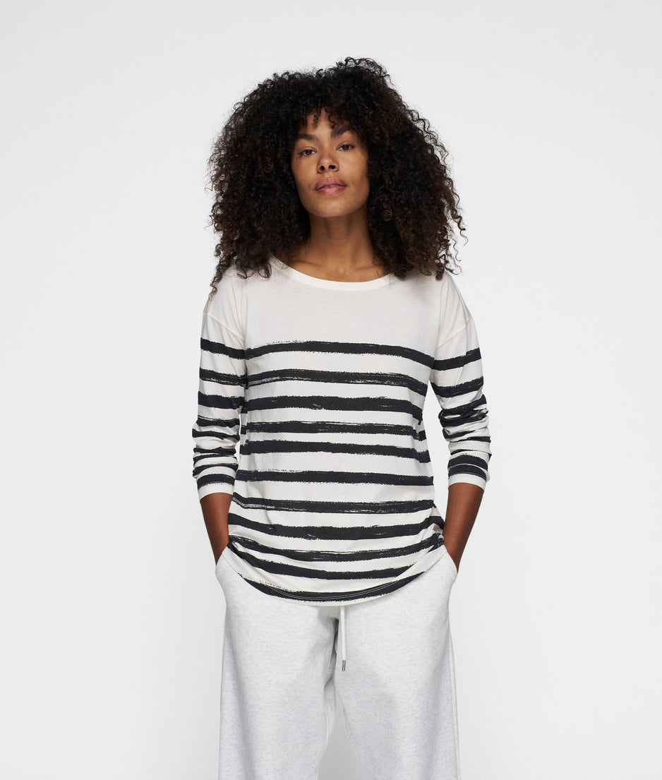 long sleeve tee painted stripes | ecru