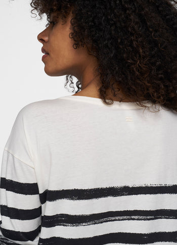 long sleeve tee painted stripes | ecru