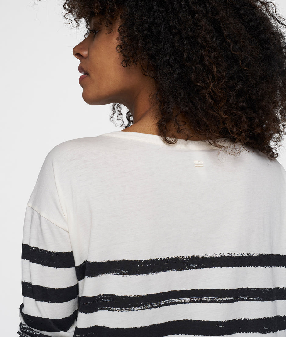 long sleeve tee painted stripes | ecru