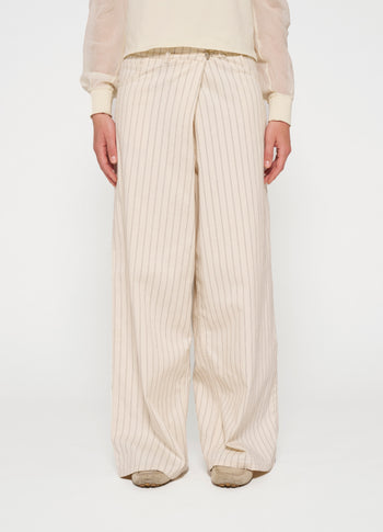 wide cross pants pinstripe | light natural