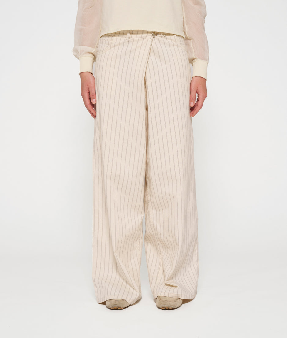 wide cross pants pinstripe | light natural