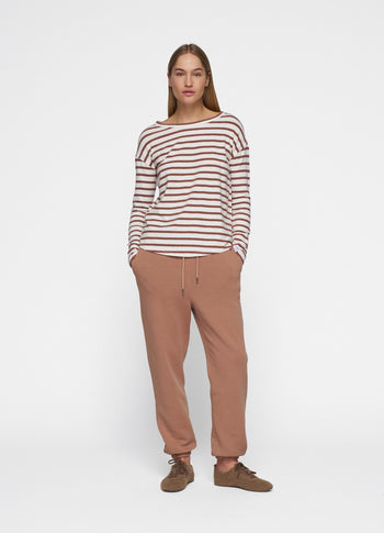 long sleeve tee linen stripes | ecru/fudge