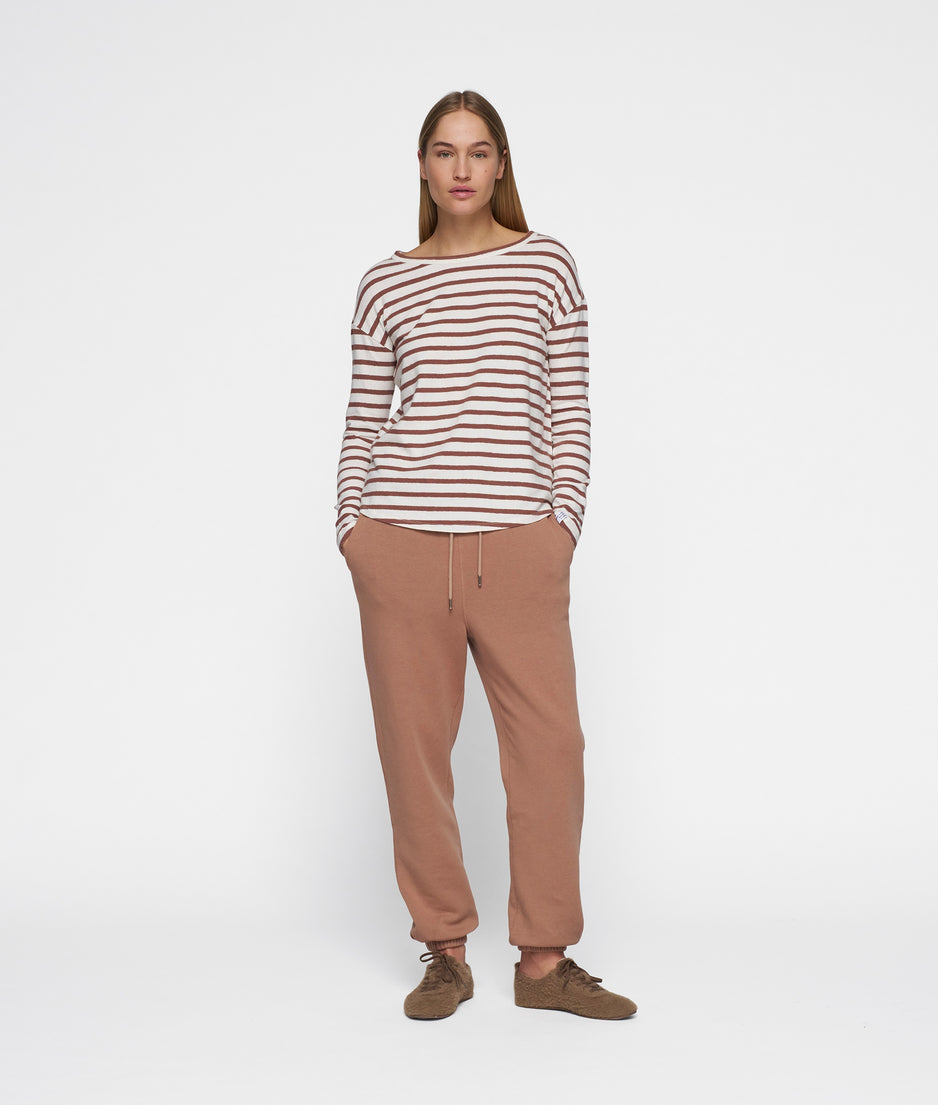 long sleeve tee linen stripes | ecru/fudge