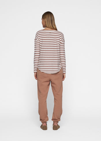 long sleeve tee linen stripes | ecru/fudge