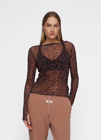 mesh long sleeve tee leopard | dark fudge