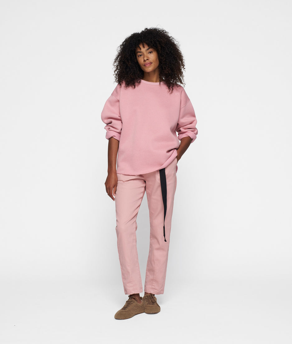 raw edge statement sweater | raspberry