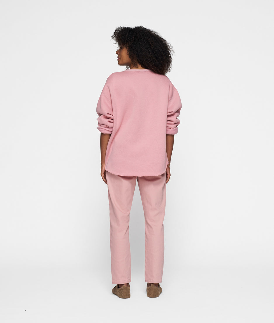 raw edge statement sweater | raspberry