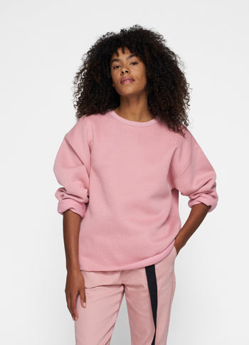 raw edge statement sweater | raspberry