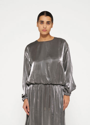 shiny balloon blouse | silver