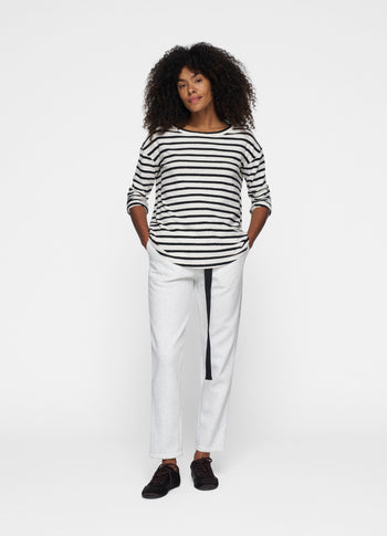 long sleeve tee linen stripes | ecru/black