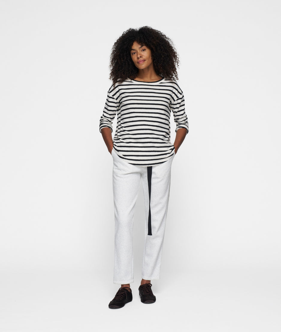 long sleeve tee linen stripes | ecru/black