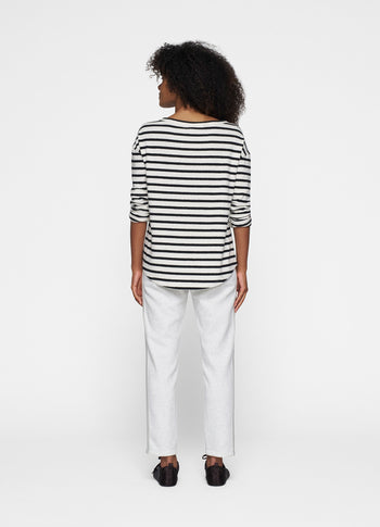 long sleeve tee linen stripes | ecru/black