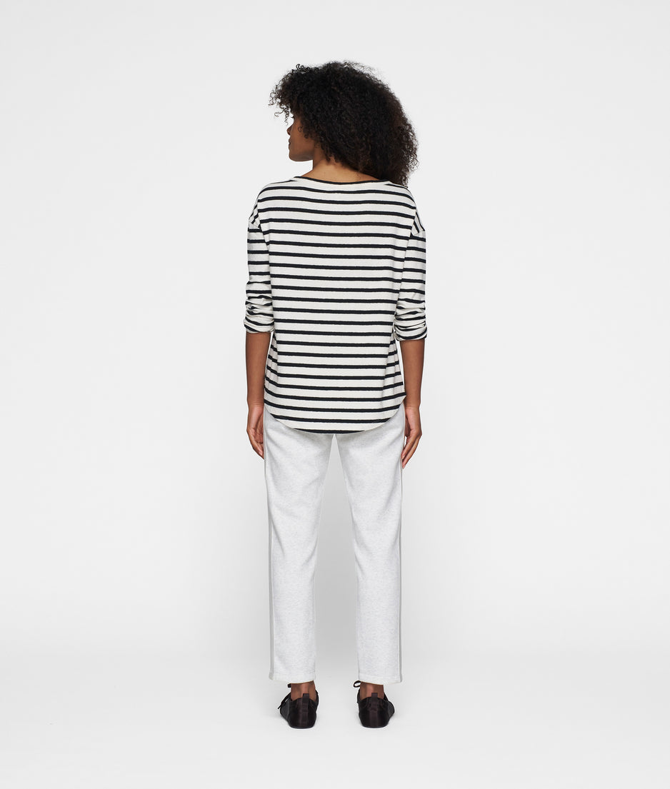 long sleeve tee linen stripes | ecru/black