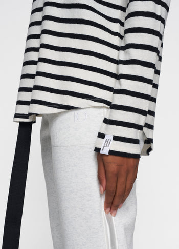 long sleeve tee linen stripes | ecru/black