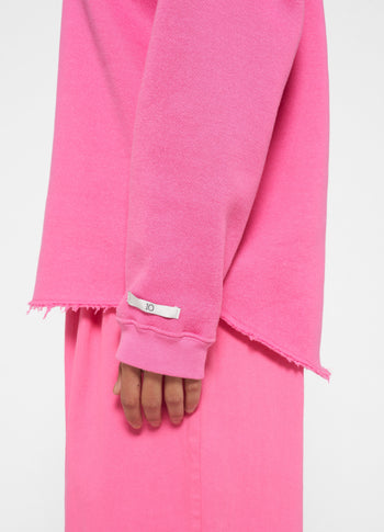 raw edge sweater | bright pink