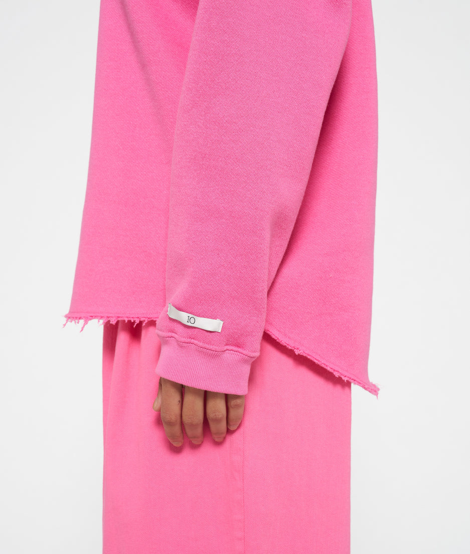 raw edge sweater | bright pink