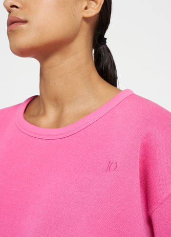 raw edge sweater | bright pink